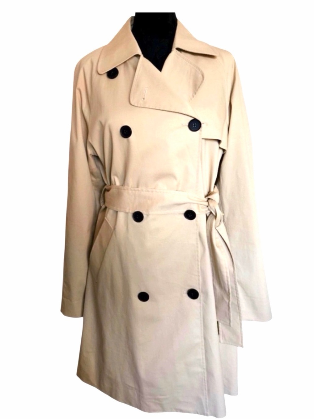 Quince Beige Double-Breasted Trench Coat, Size Medium